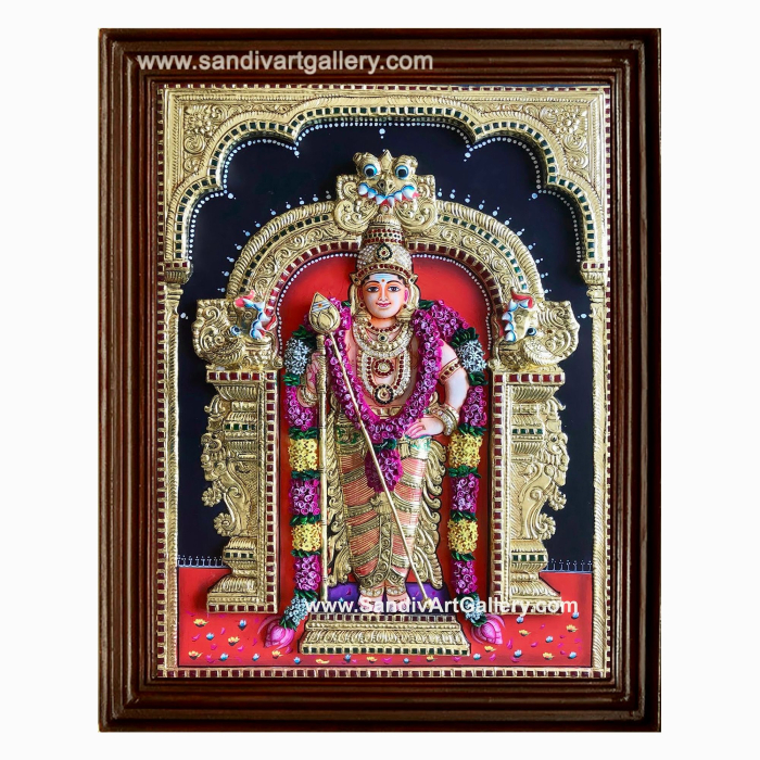 Murugan 3D Embossed Tanjore Painting with Special Garland Work