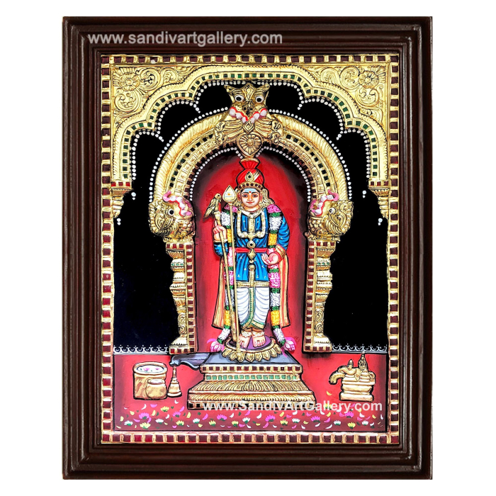 Palani Raja Alankara Murugan 3D Embossed Tanjore Painting 1