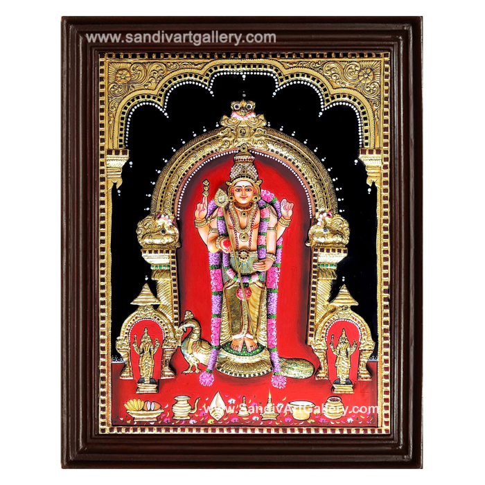 Thiruchendur Murugan 3D Embossed Tanjore Painting