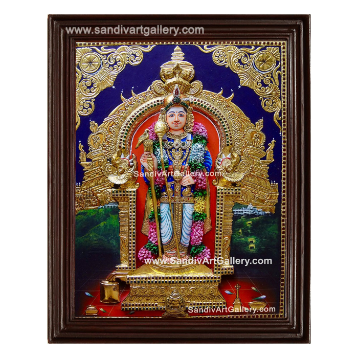Palani Raja Alankara Murugan 3D Embossed Tanjore Painting with Special Garland Work