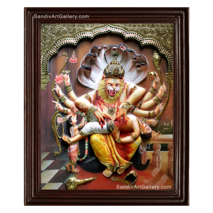 Ugra Narasimha 3D Embossed Tanjore Painting