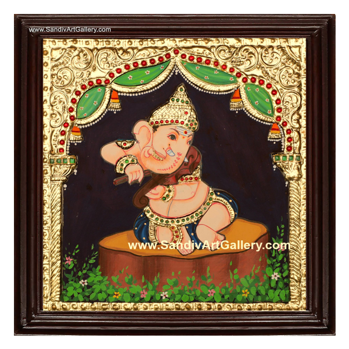 Vinayahar with Instrument Tanjore Painting