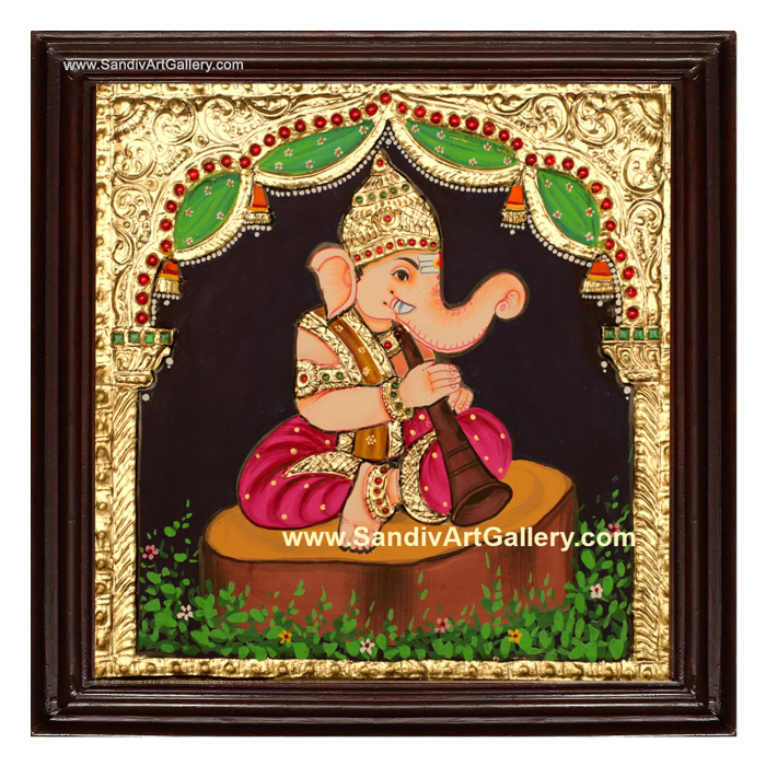 Ganesha with Instrument Tanjore Painting 1