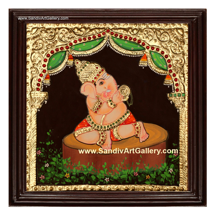 Vinayahar with Instrument Tanjore Painting 4