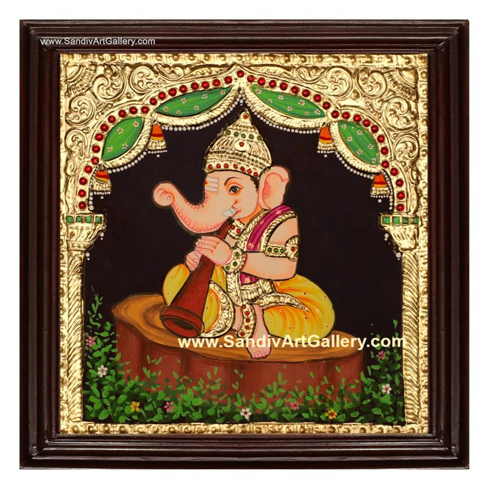 Ganesha with Instrument Tanjore Painting 3