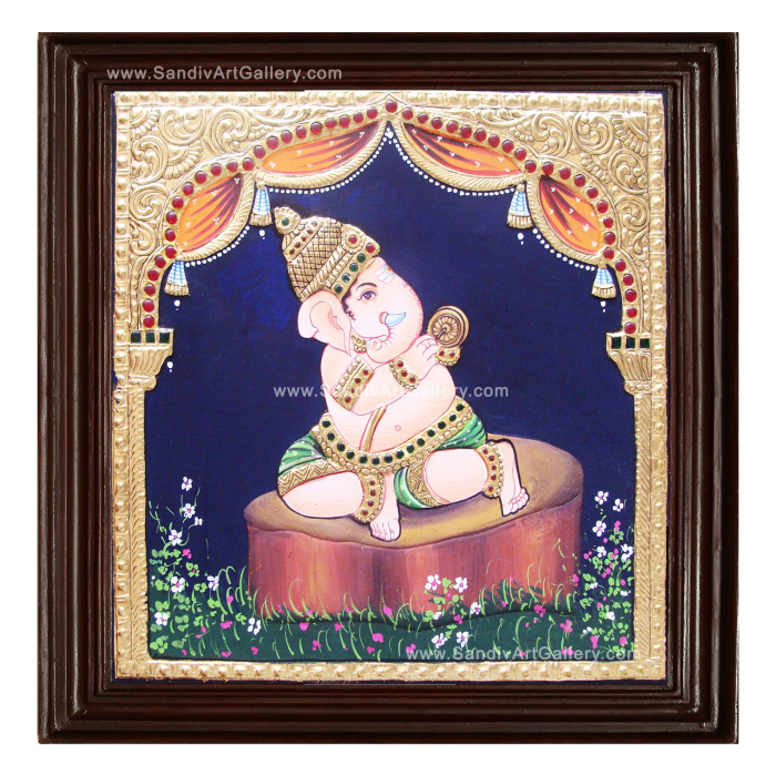 Ganesha with Instrument Tanjore Painting 2