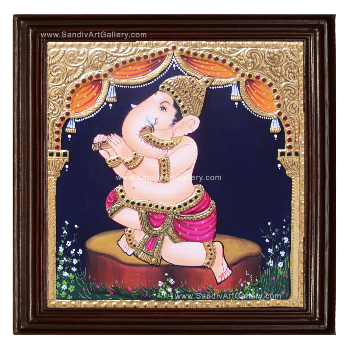 Ganesha with Instrument Tanjore Painting