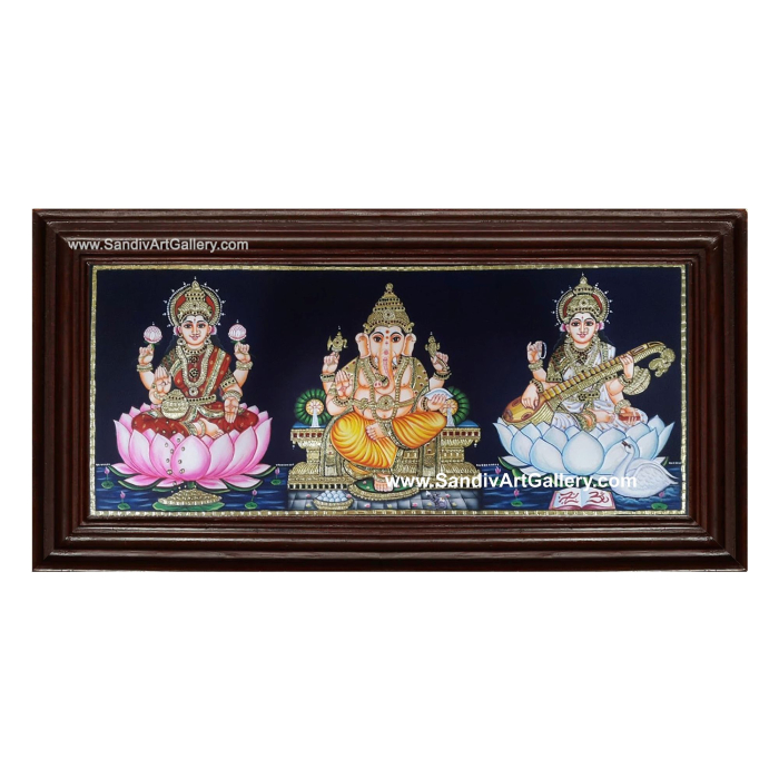Vinayagar Lakshmi and Saraswathi- 3 God Panel Tanjore Painting 2