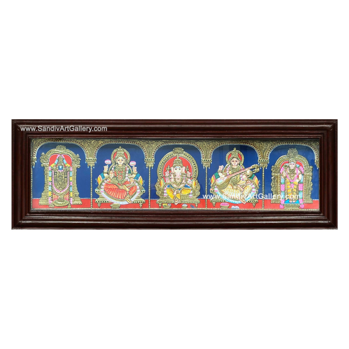 Ganesha Lakshmi Saraswathi Balaji and Murugan- Pooja Room Tanjore Painting