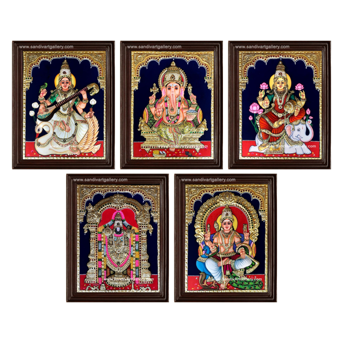 Vinayagar Lakshmi Balaji Saraswathi and Subramania- Pooja Room 2D Tanjore Paintings