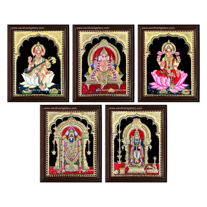 Vinayagar Lakshmi Balaji Saraswathi and Raja Alangara Murugar- Pooja Room 2D Tanjore Paintings