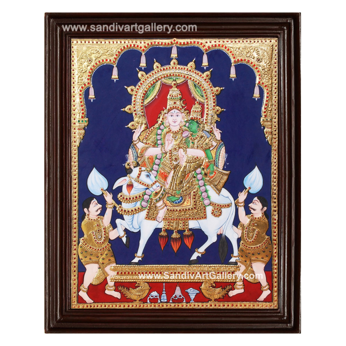 Shiva Parvati on cow Tanjore Painting
