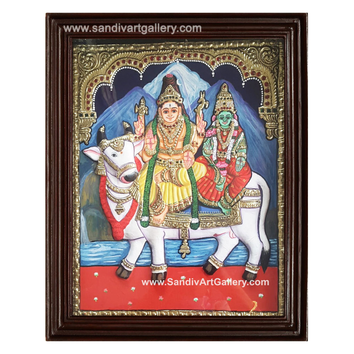 Shiva Parvati Semi Embossed Tanjore Painting 1