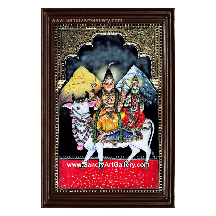 Shiva Parvati 3D Embossed Tanjore Painting