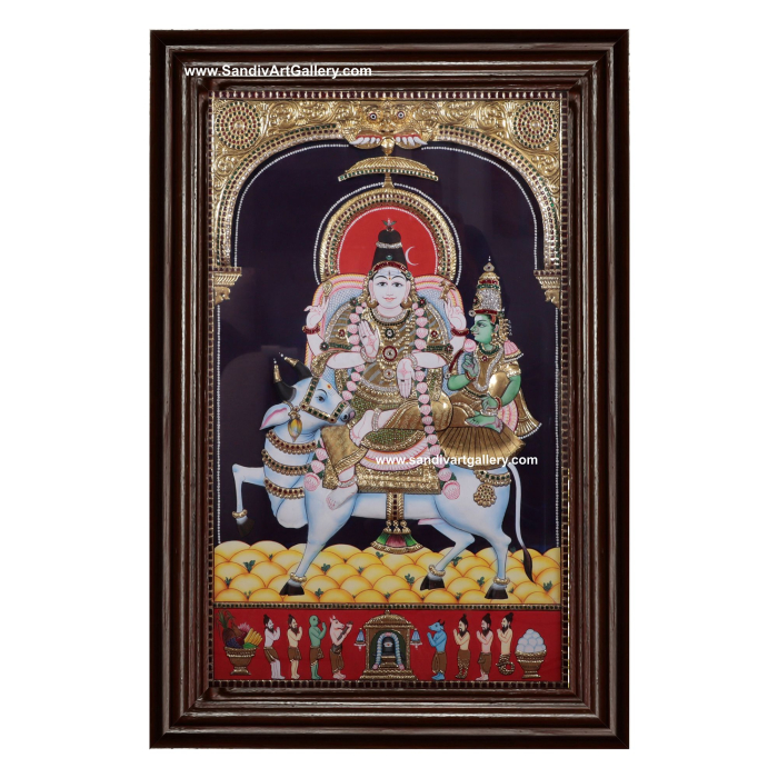 Shiva Parvati 3D Embossed Tanjore Painting 1