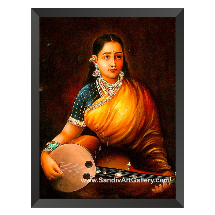 Lady with Swarbat Ravi Varma Style Painting