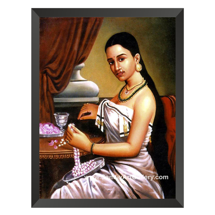 Lady making Garland Raja Ravi Varma Painting