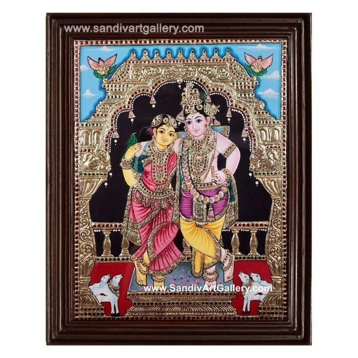 Radha Krishna with cow Tanjore Paintings