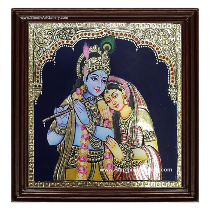 Radha Krishna with Flute Tanjore Painting