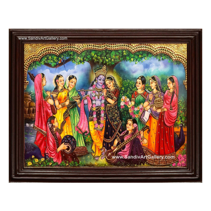 Radha Krishna with Gopi Tanjore Painting