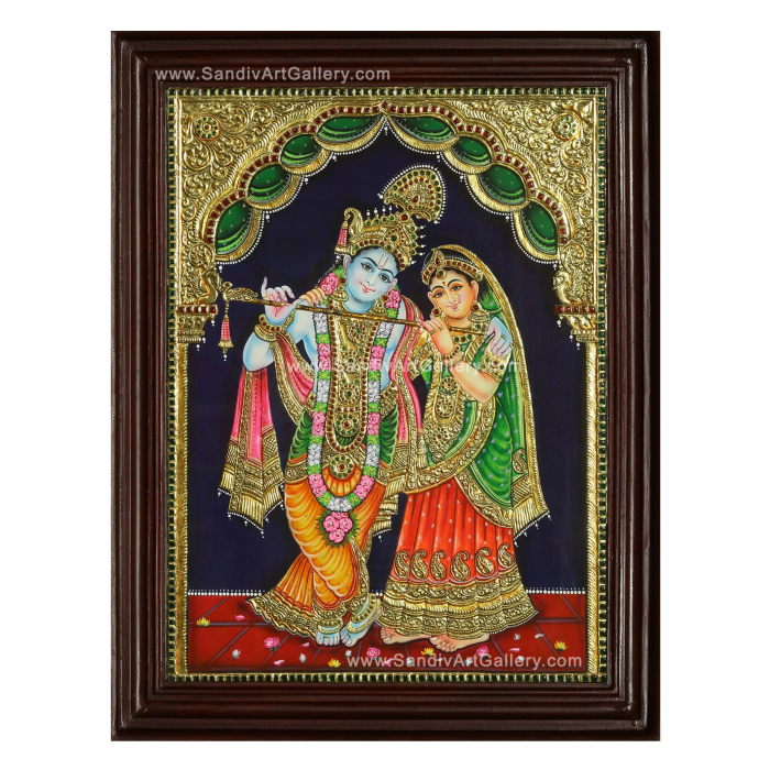 Radha Krishna with Flute Tanjore Painting2
