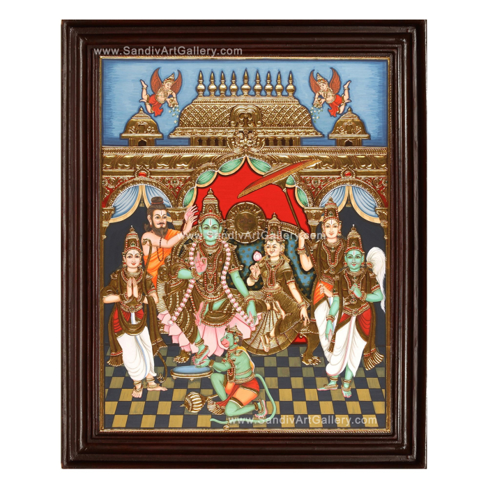 Shri Ramar Pattabhishekam Antique Tanjore Painting