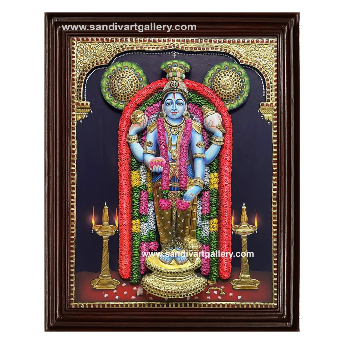 Guruvayoorappan 3D Super Embossed with special Garland Work Tanjore Painting