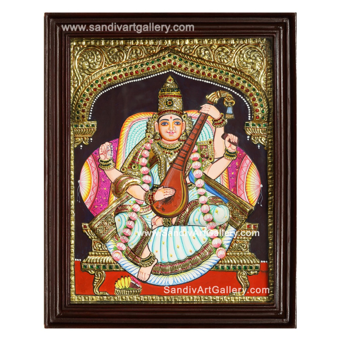 Saraswati 3D Embossed Tanjore Painting 1