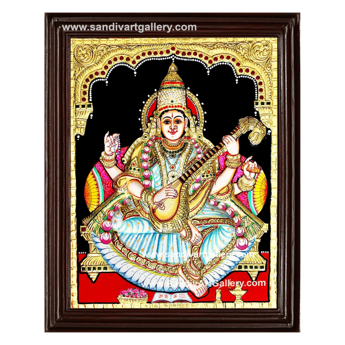 Sarawati Devi Semi Embossed Tanjore Painting