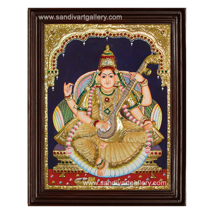 Saraswati Devi Semi Embossed Tanjore Painting 1