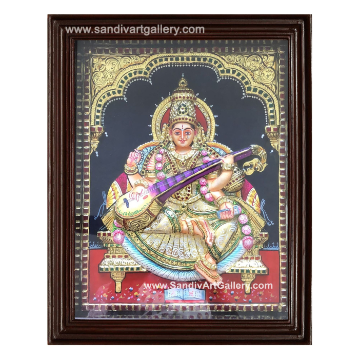 Saraswati Maatha 3D Super Embossed Tanjore Painting