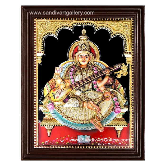 Saraswati 3D Embossed Tanjore Painting