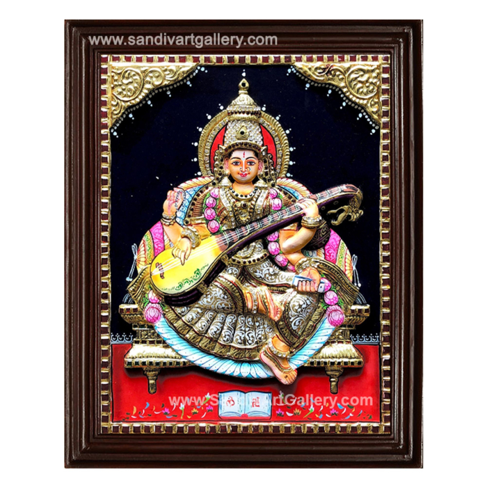Saraswati 3D Super Embossed Tanjore Painting
