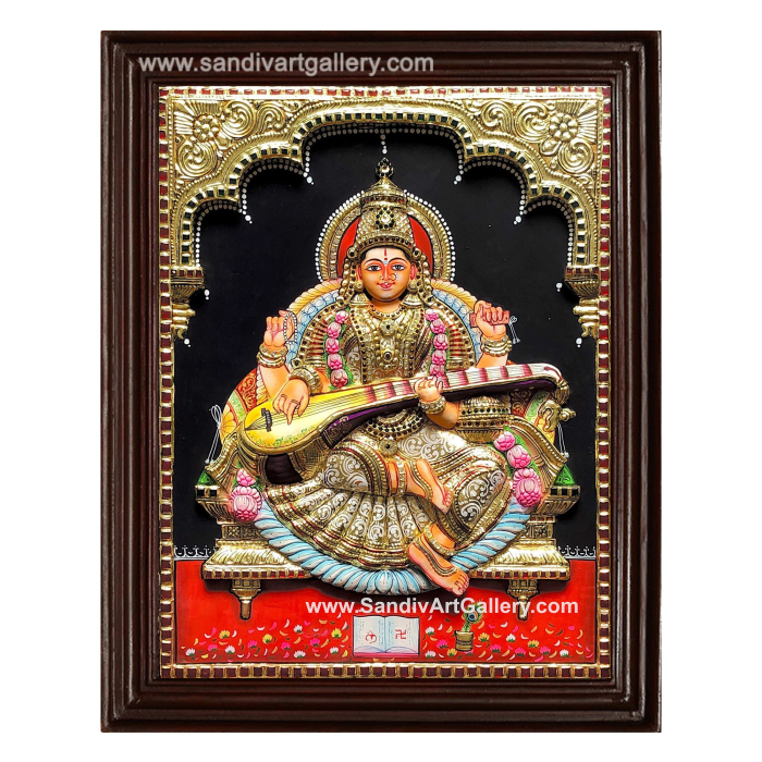 Saraswathi 3D Embossed Tanjore Painting 1