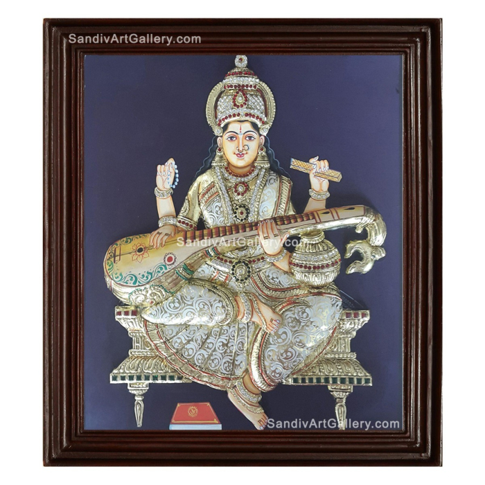 Saraswathi 3D Super Embossed Tanjore Painting