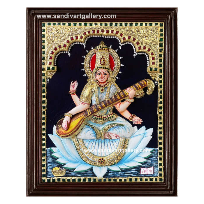 SaraswathI 3D Embossed Tanjore Painting
