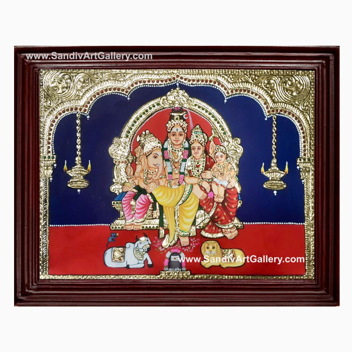 Shivan Parvati Ganesha Subramanya Swamy Tanjore Painting