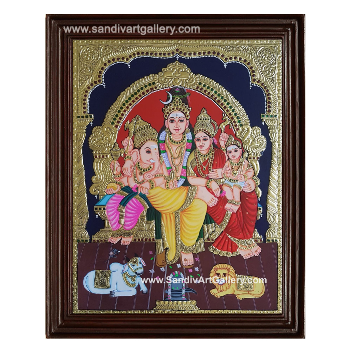 Shiva Parvati Vinayagar Murugar Tanjore Painting