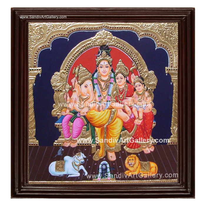 Shiva Parvathi Ganesha Subramanya Swamy Tanjore Painting