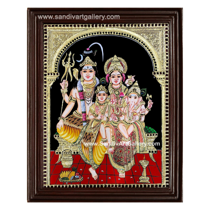 Shivan Parvati Ganesha Subramanya Swamy Tanjore Painting 1
