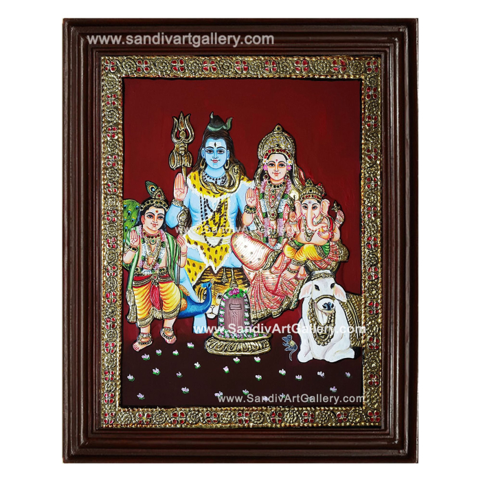 Lord Shiva Parvathi Ganesh Murugan Tanjore Painting