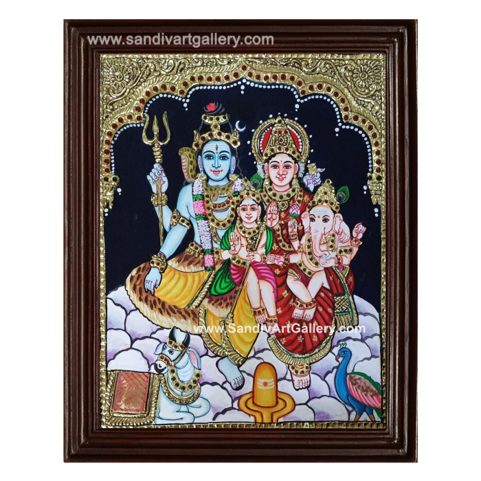 Shiva with his Family Tanjore Painting