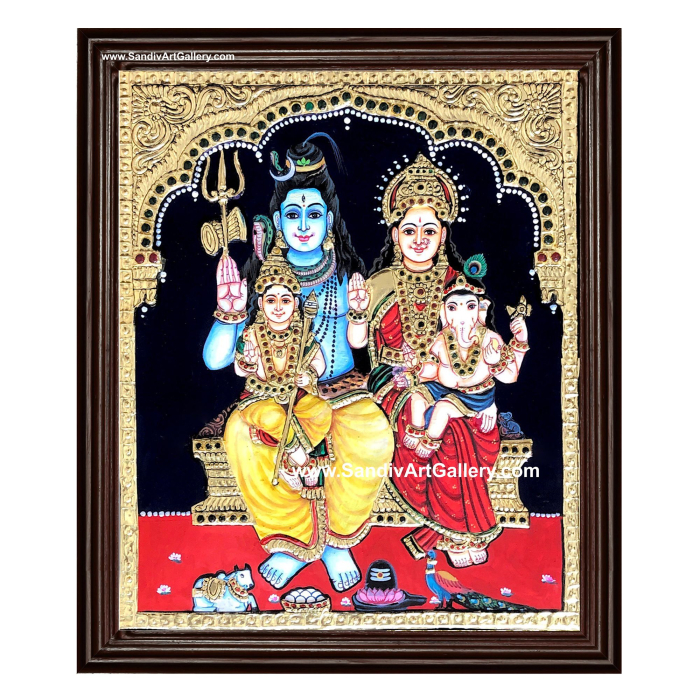Shiva Parvati Vinayagar Murugar Tanjore Painting 2