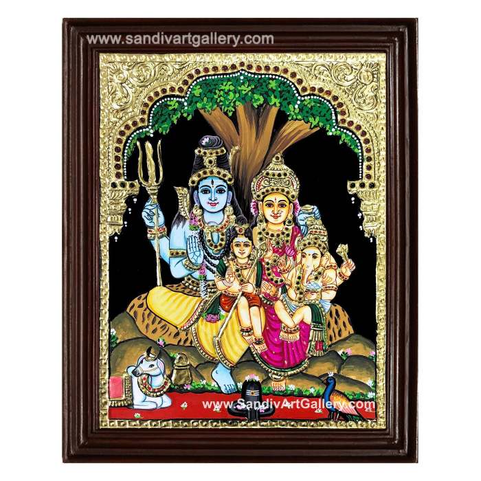 Shiva Parvathi Ganesha Subramanya Swamy Tanjore Painting 1
