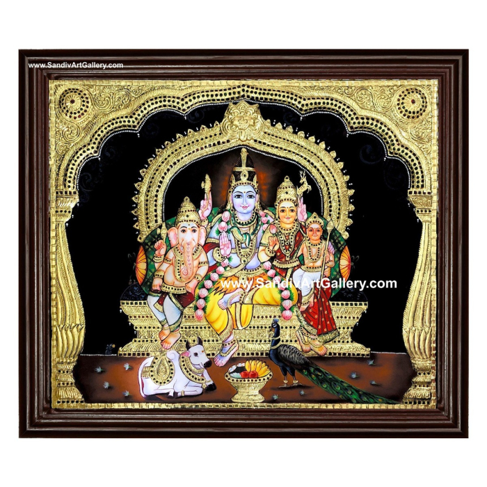 Shivan Family 2D Embossed Tanjore Painting