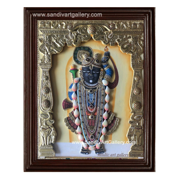 Lord Shrinathji Nathdwara 3D Embossed Tanjore Painting