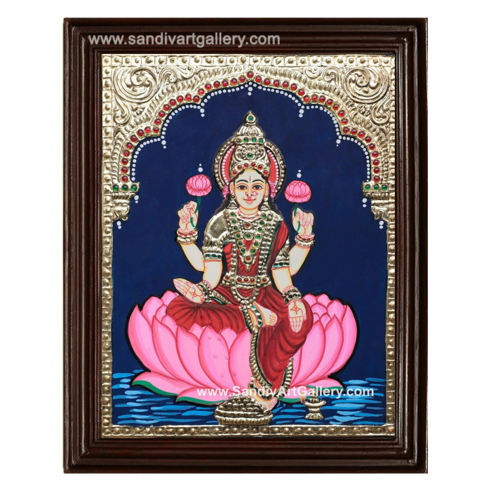 Lakshmi on Lotus Tanjore Painting1