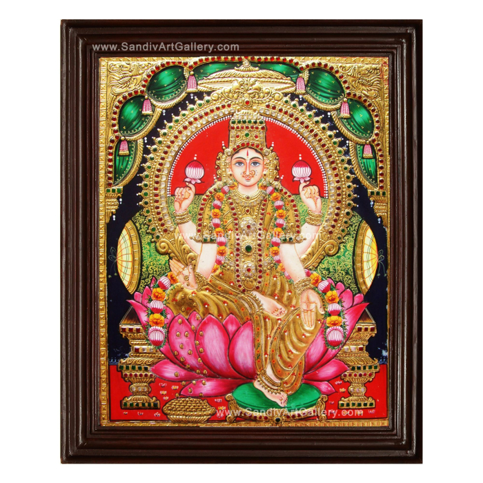 Mahalakshmi on Lotus Tanjore Painting