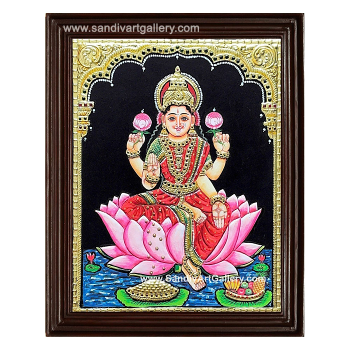 Lakshmi on Lotus Tanjore Painting4