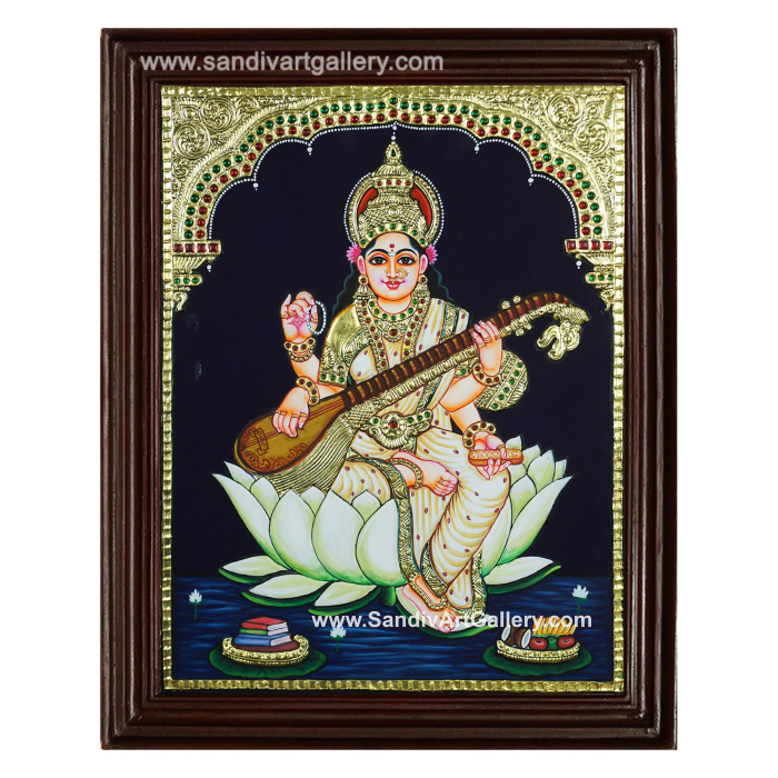 Saraswathi Matha on Lotus Tanjore Painting